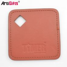 Made in china factory cheap custom pu leather coaster with sewed edges